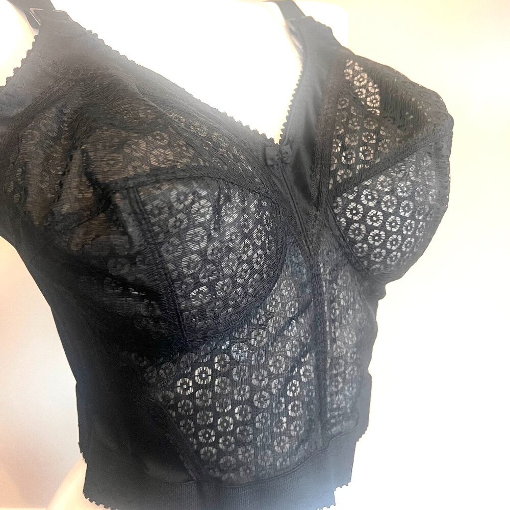NWT Vintage Marianne Full-Figure Longline Wireless Bra Corset In Black 44D